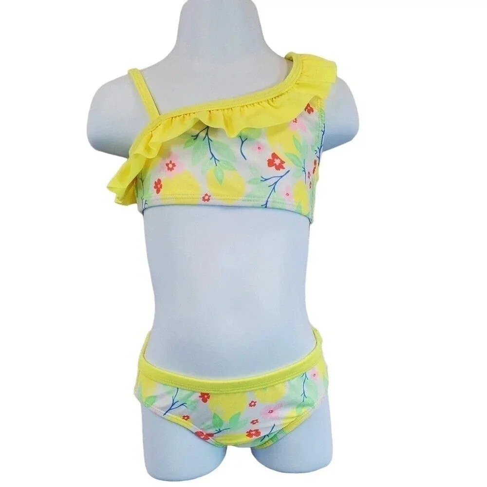 2T Baby Girls Cold Shoulder Yellow Flower Two Piece Bikini Girls Swimsuit